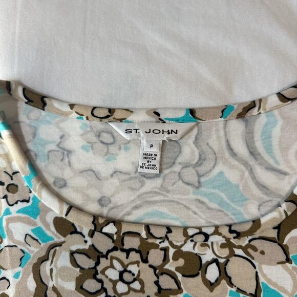 st. john retro floral swirl fitted stretch top preppy vintage - Picture 4 of 5